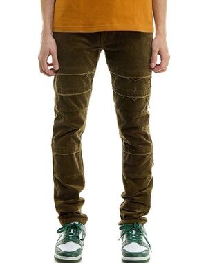 NWT KDNK Men's Olive Brown Corduroy Paneled Pants